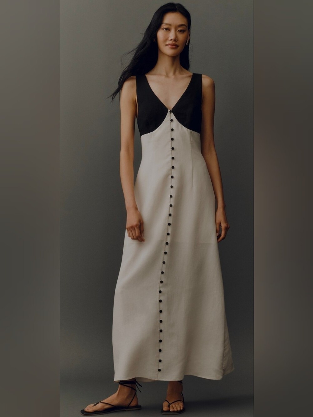 Anthropologie MARE Sleeveless Black & Cream Button-Front Maxi Dress size Large - Picture 5 of 10